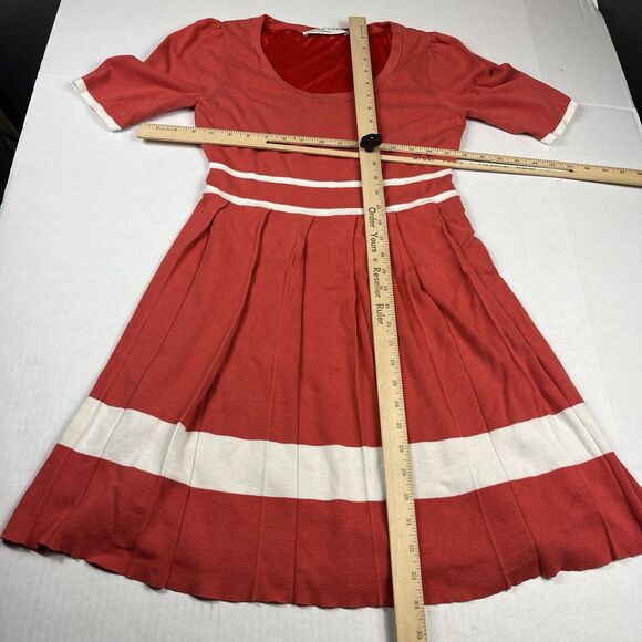 Trina Turk Fit & Flare Sweater Dress Striped Pleated Short Sleeve Retro S/M FLAW - Picture 5 of 13